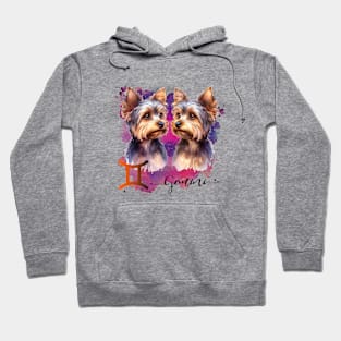 Gemini Zodiac Sign Cute Twin Yorkies Watercolor art Hoodie